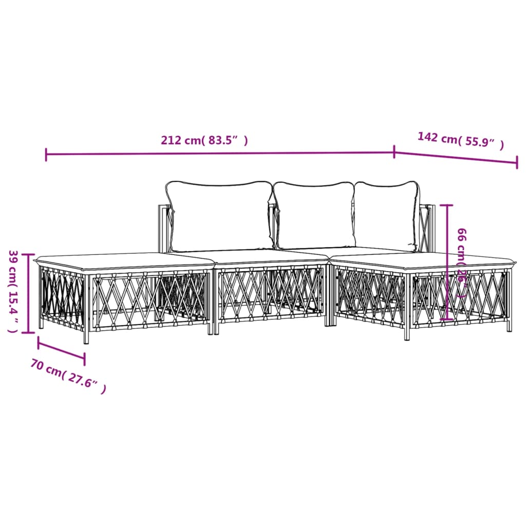 4 pcs conjunto lounge de jardim com almofadões aço antracite