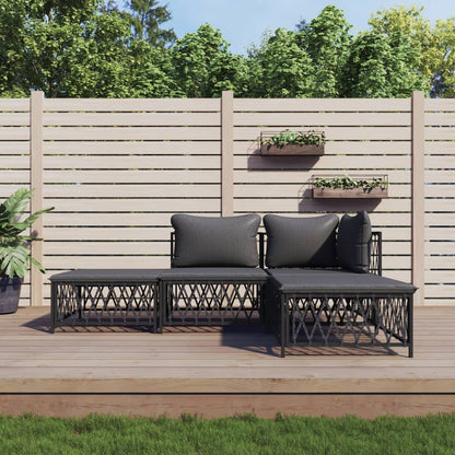 4 pcs conjunto lounge de jardim com almofadões aço antracite