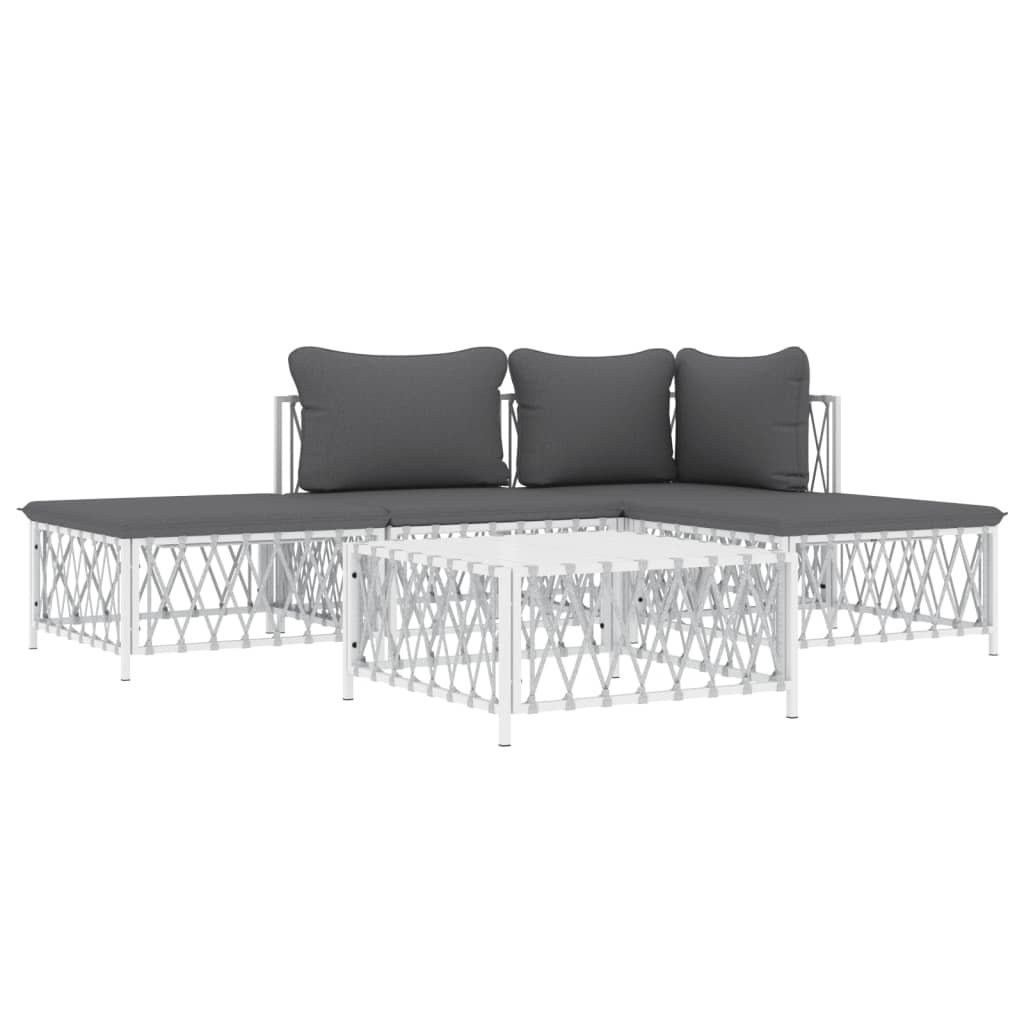 5 pcs conjunto lounge de jardim com almofadões aço branco