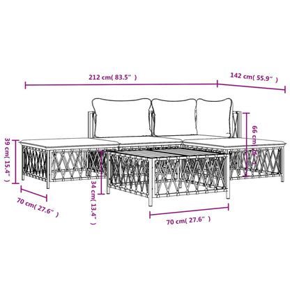 5 pcs conjunto lounge de jardim com almofadões aço branco