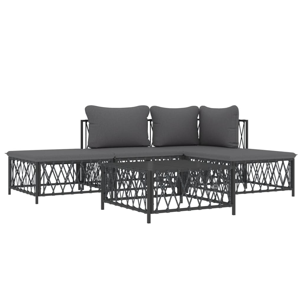 5 pcs conjunto lounge de jardim com almofadões aço antracite