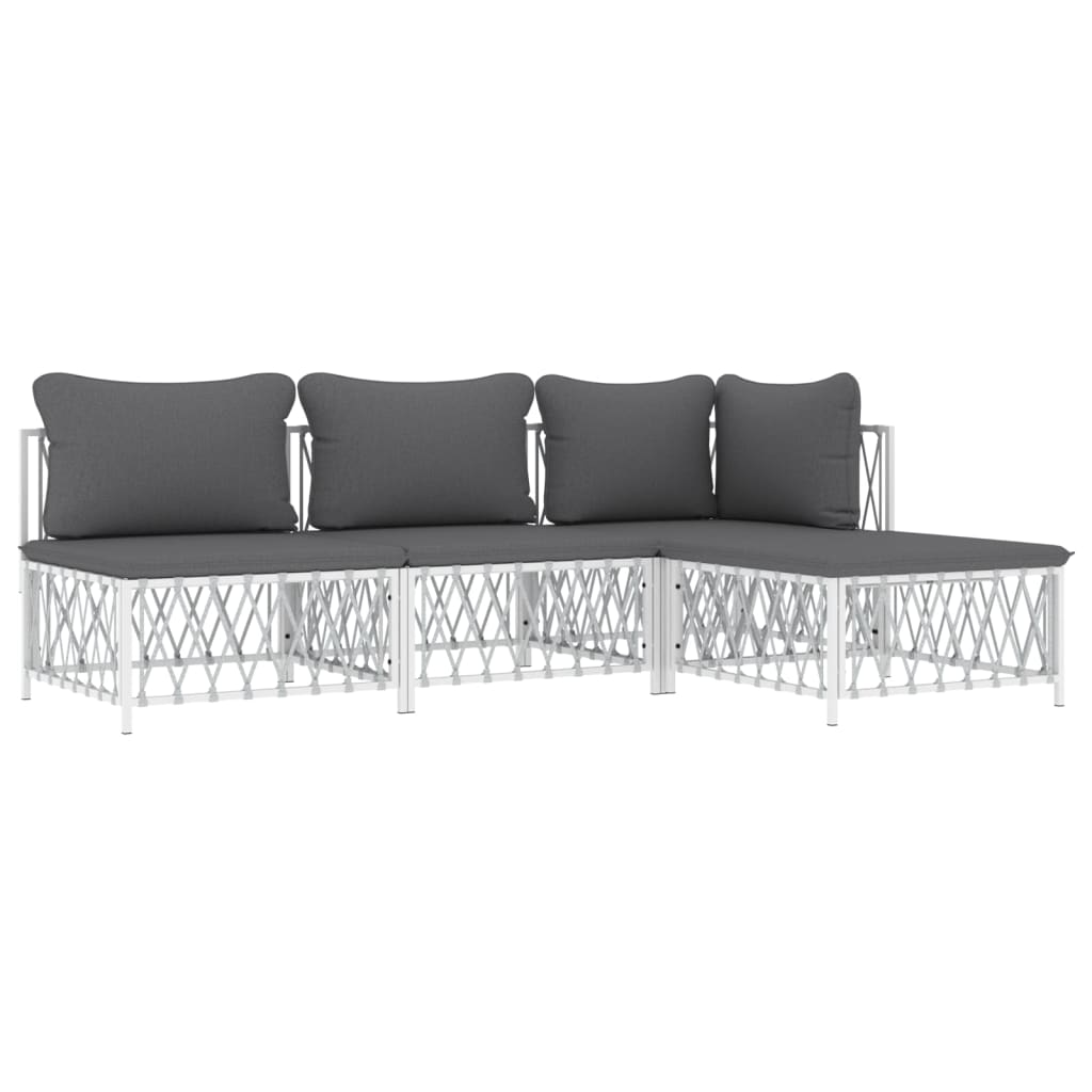 4 pcs conjunto lounge de jardim com almofadões aço branco