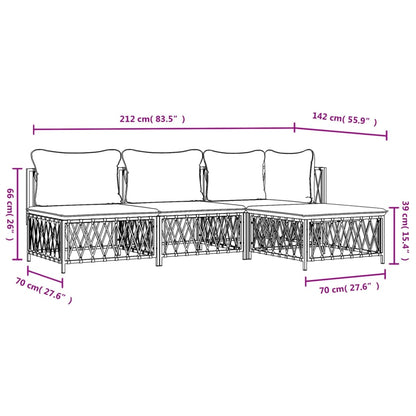 4 pcs conjunto lounge de jardim com almofadões aço branco