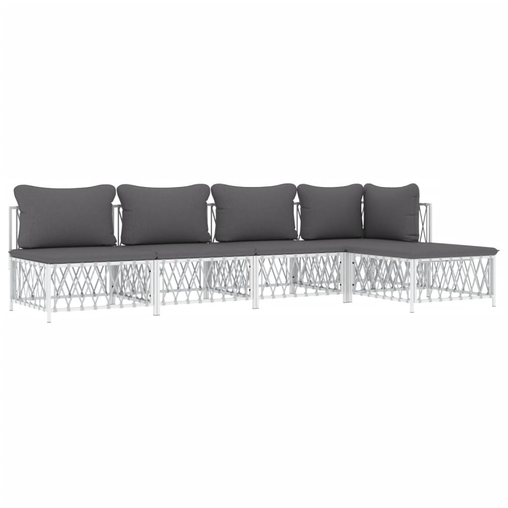 5 pcs conjunto lounge de jardim com almofadões aço branco