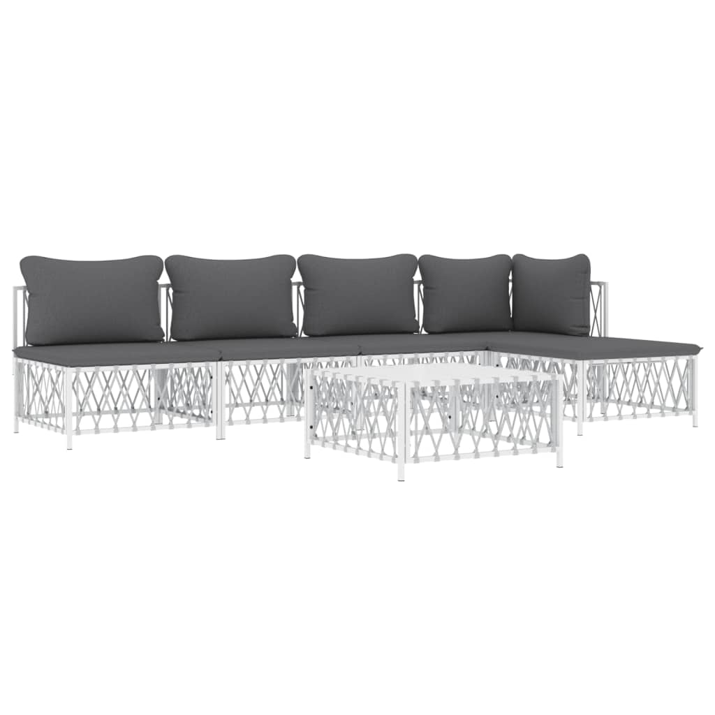 6 pcs conjunto lounge de jardim com almofadões aço branco