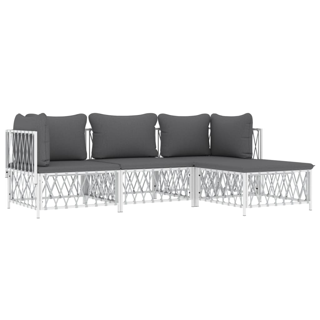 4 pcs conjunto lounge de jardim com almofadões aço branco