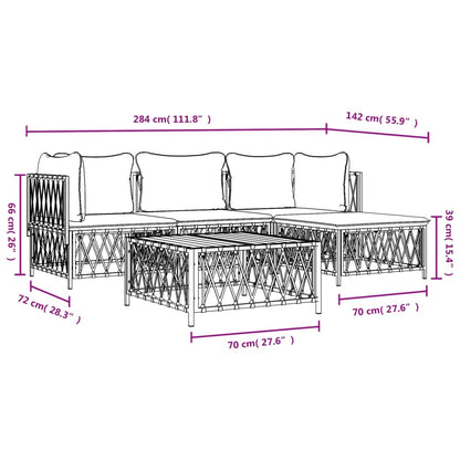 4 pcs conjunto lounge de jardim com almofadões aço branco