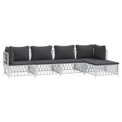 5 pcs conjunto lounge de jardim com almofadões aço branco