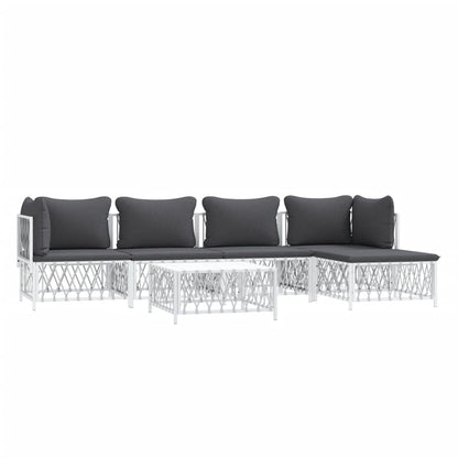 6 pcs conjunto lounge de jardim com almofadões aço branco