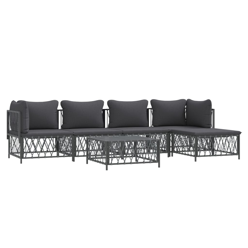 6 pcs conjunto lounge de jardim com almofadões aço antracite