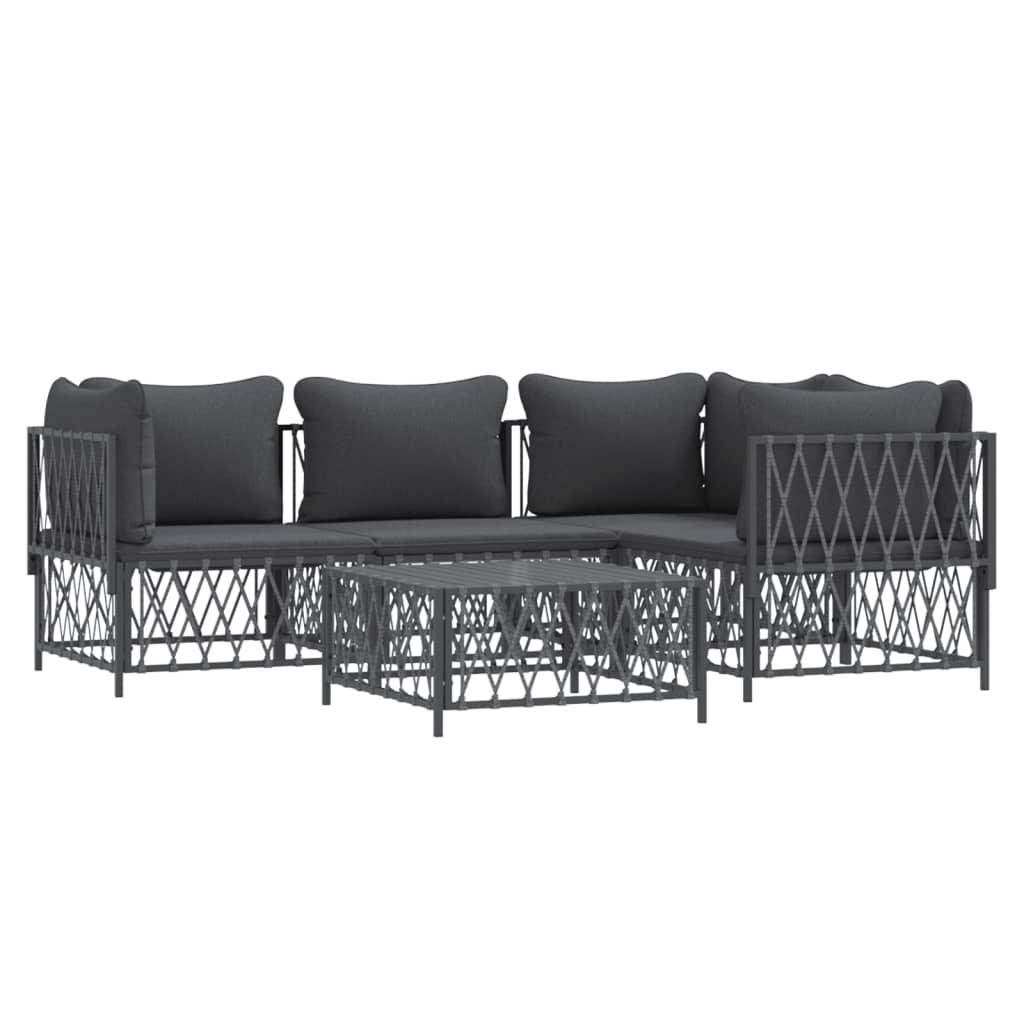 5 pcs conjunto lounge de jardim com almofadões aço antracite