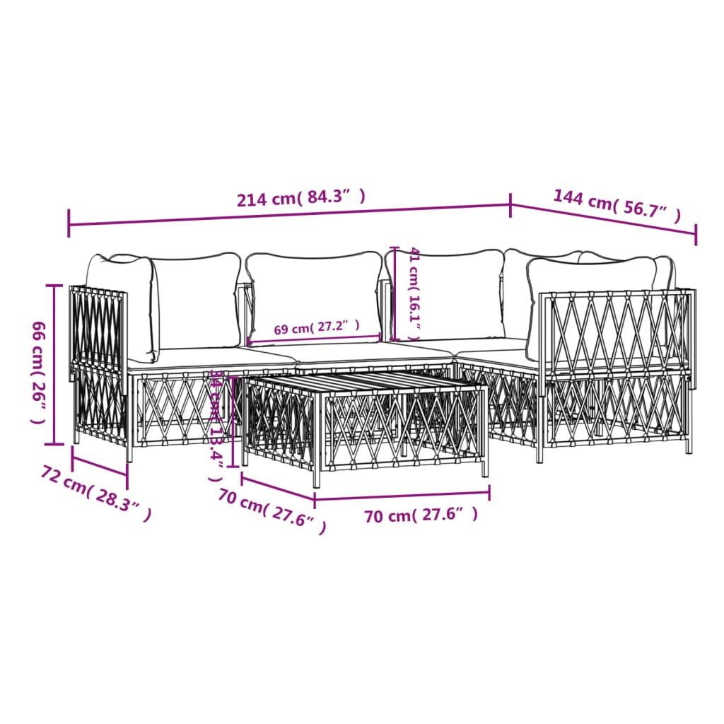 5 pcs conjunto lounge de jardim com almofadões aço antracite