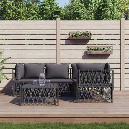 5 pcs conjunto lounge de jardim com almofadões aço antracite