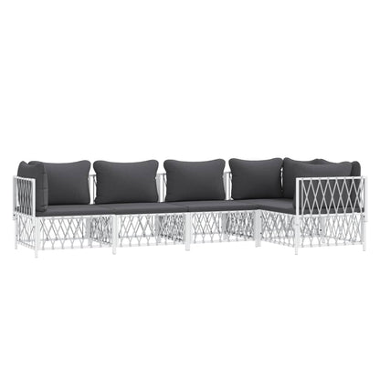 5 pcs conjunto lounge de jardim com almofadões aço branco