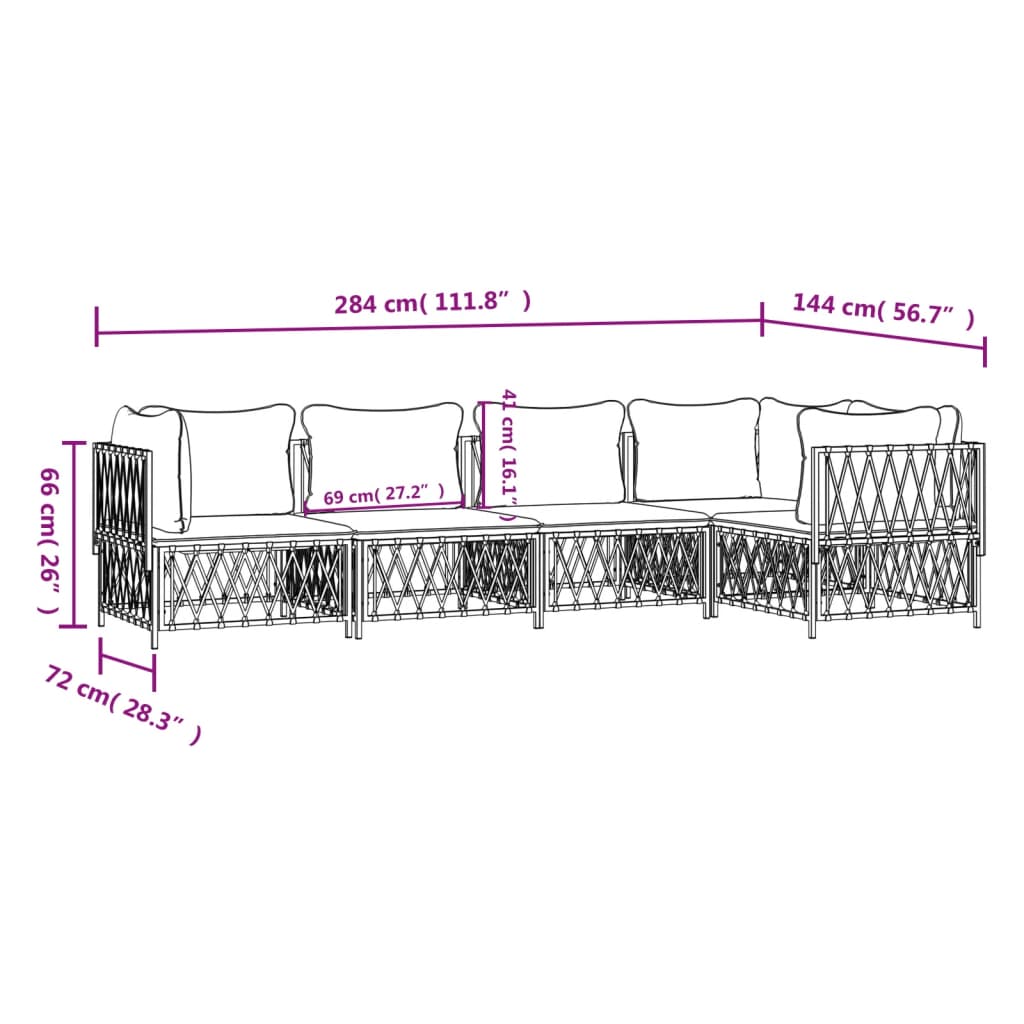 5 pcs conjunto lounge de jardim com almofadões aço branco