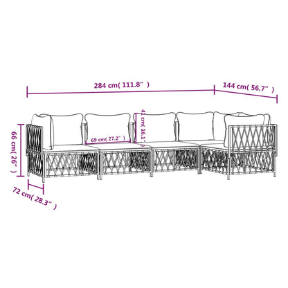 5 pcs conjunto lounge de jardim com almofadões aço branco