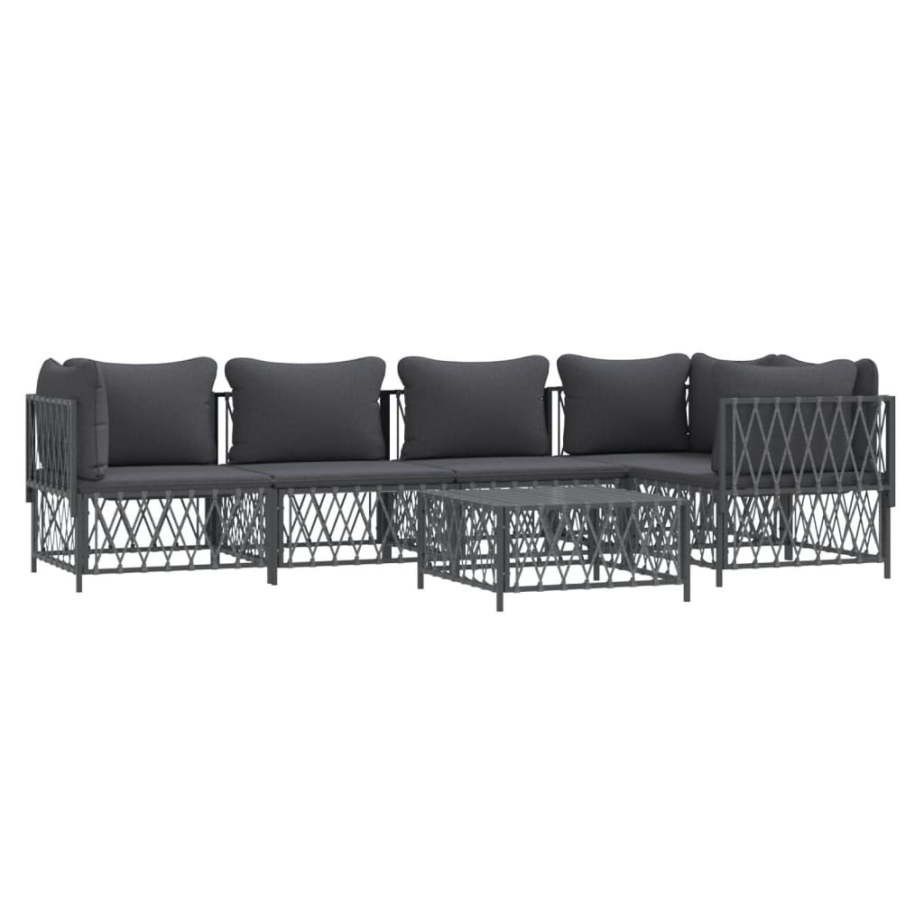 6 pcs conjunto lounge de jardim com almofadões aço antracite