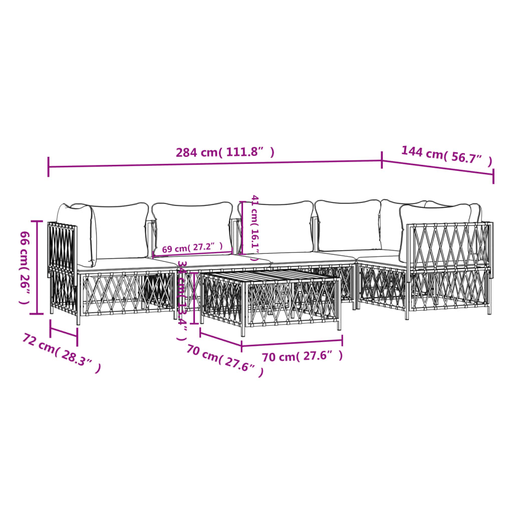 6 pcs conjunto lounge de jardim com almofadões aço antracite