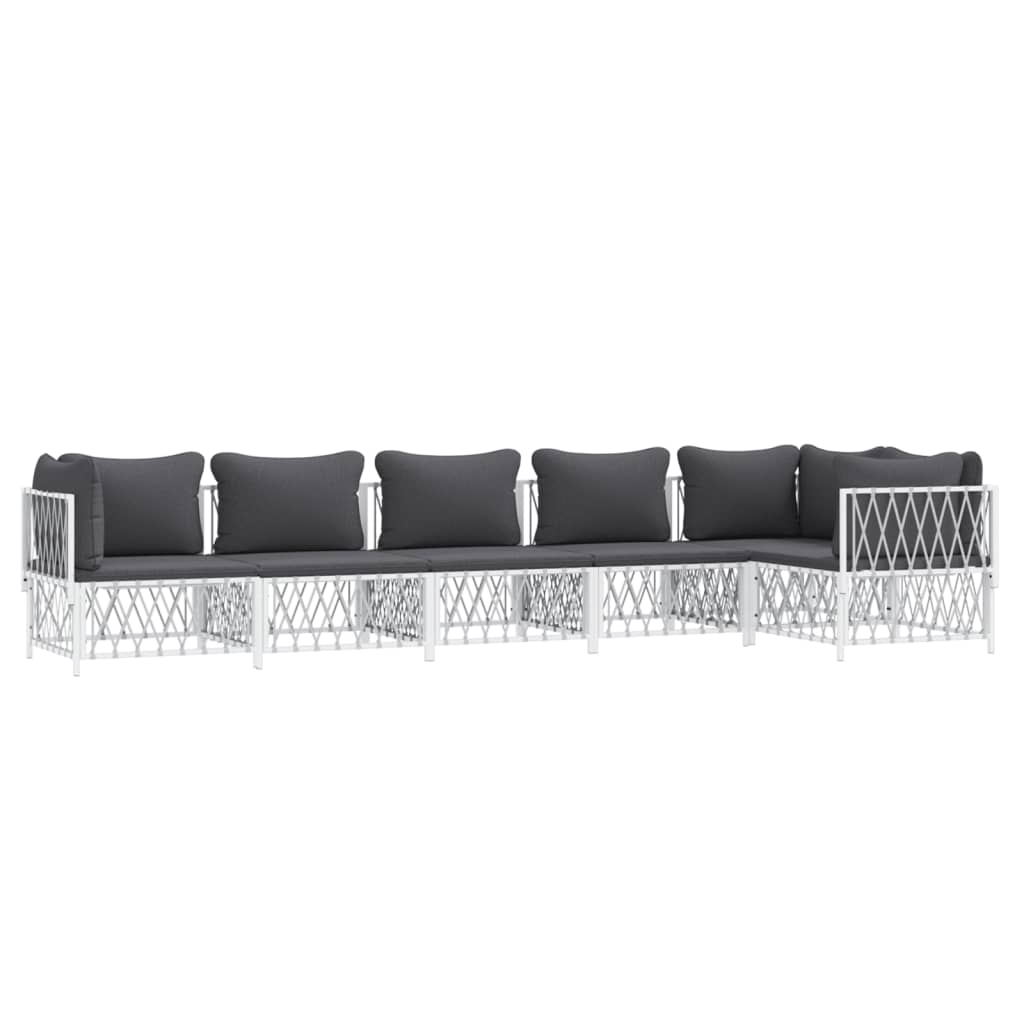 6 pcs conjunto lounge de jardim com almofadões aço branco