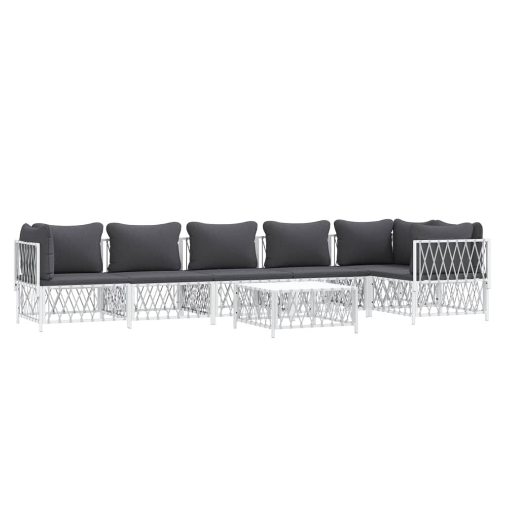 7 pcs conjunto lounge de jardim com almofadões aço branco