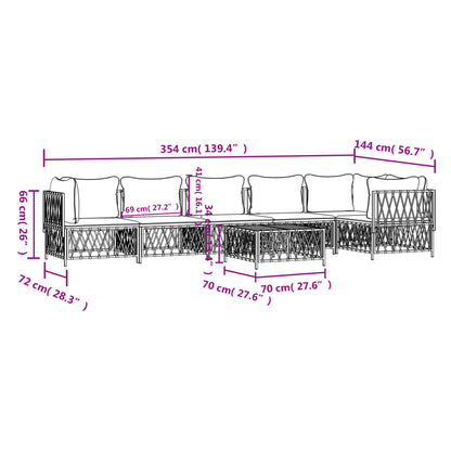 7 pcs conjunto lounge de jardim com almofadões aço branco