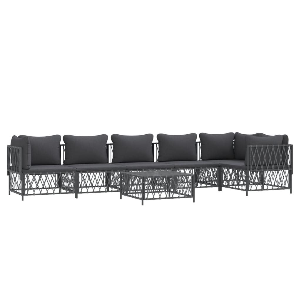 7 pcs conjunto lounge de jardim com almofadões aço antracite