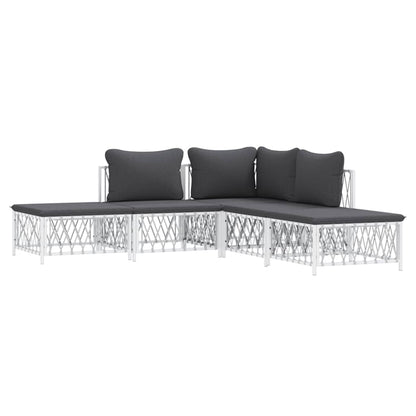 5 pcs conjunto lounge de jardim com almofadões aço branco