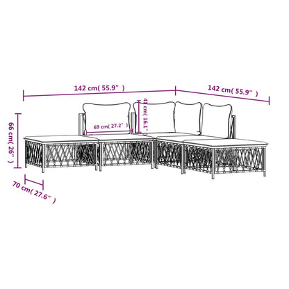 5 pcs conjunto lounge de jardim com almofadões aço branco