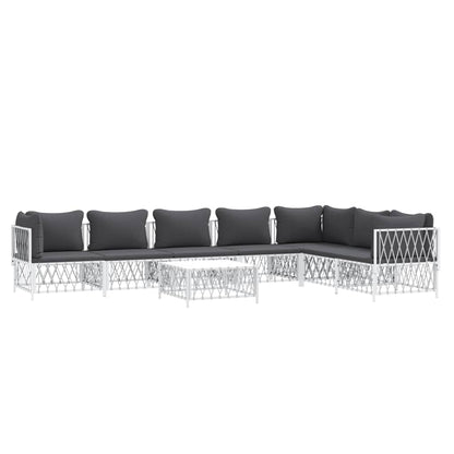 8 pcs conjunto lounge de jardim com almofadões aço branco