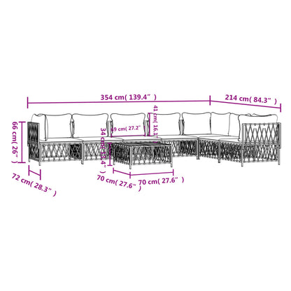 8 pcs conjunto lounge de jardim com almofadões aço branco