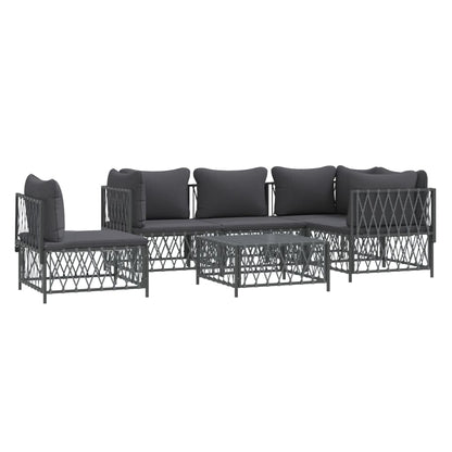 6 pcs conjunto lounge de jardim com almofadões aço antracite