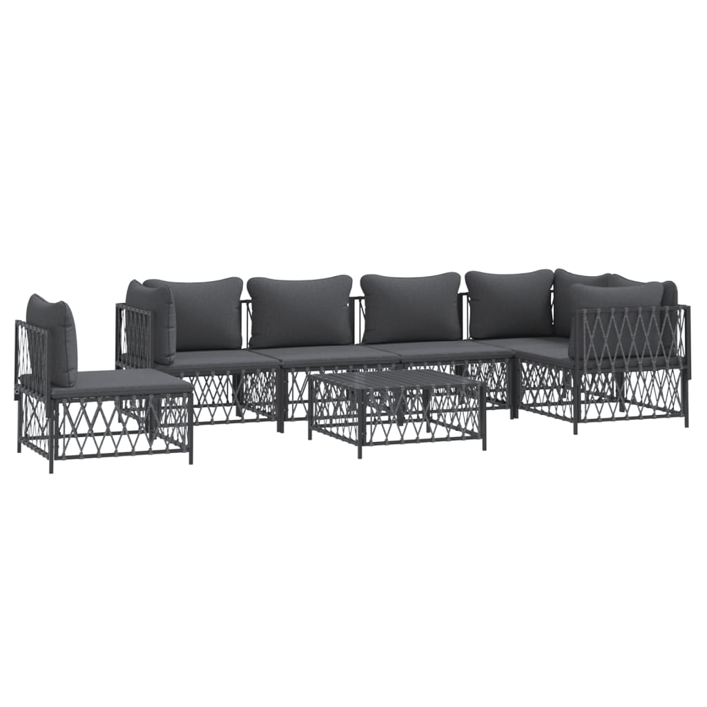 7 pcs conjunto lounge de jardim com almofadões aço antracite