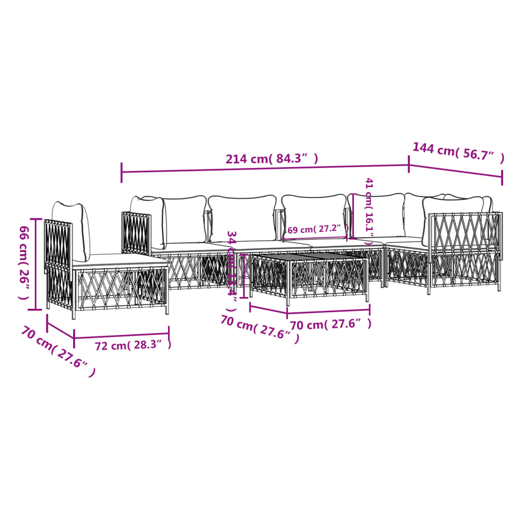 7 pcs conjunto lounge de jardim com almofadões aço antracite