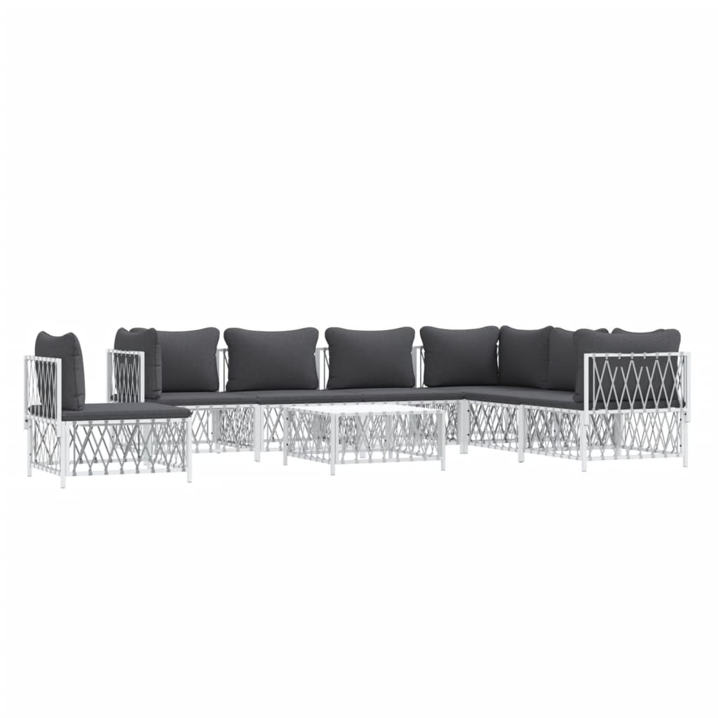 8 pcs conjunto lounge de jardim com almofadões aço branco