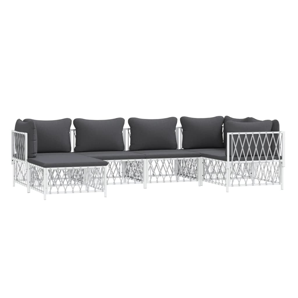 6 pcs conjunto lounge de jardim com almofadões aço branco