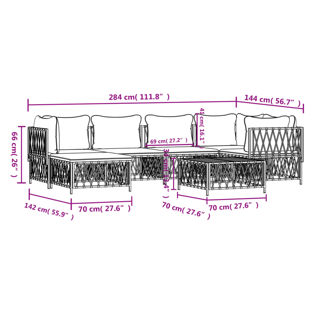 7 pcs conjunto lounge de jardim com almofadões aço antracite