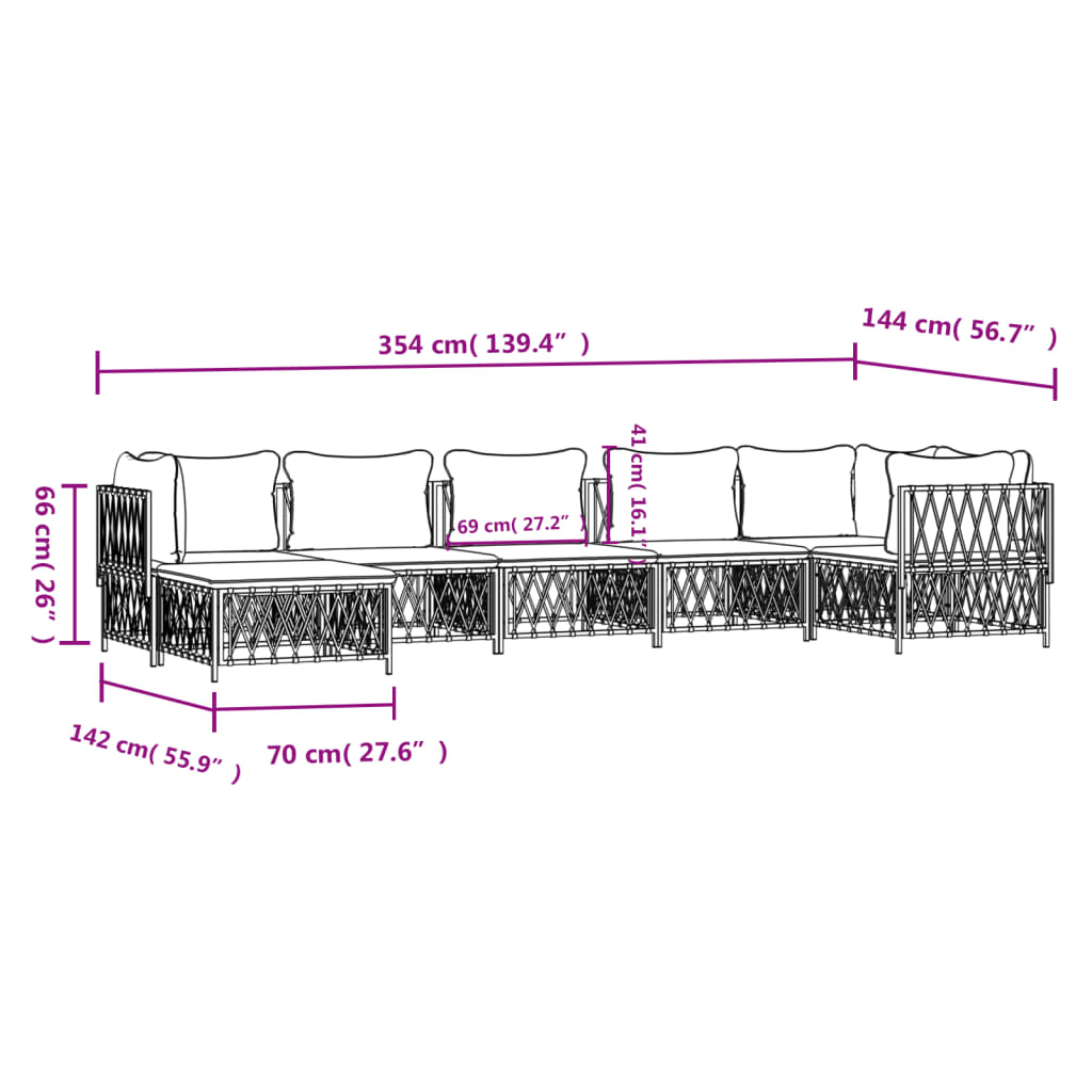 7 pcs conjunto lounge de jardim com almofadões aço branco