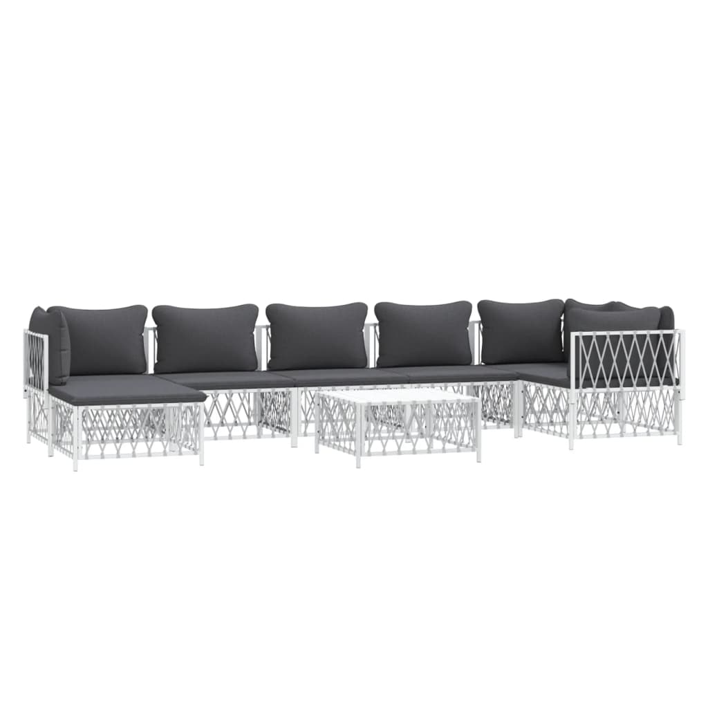 8 pcs conjunto lounge de jardim com almofadões aço branco