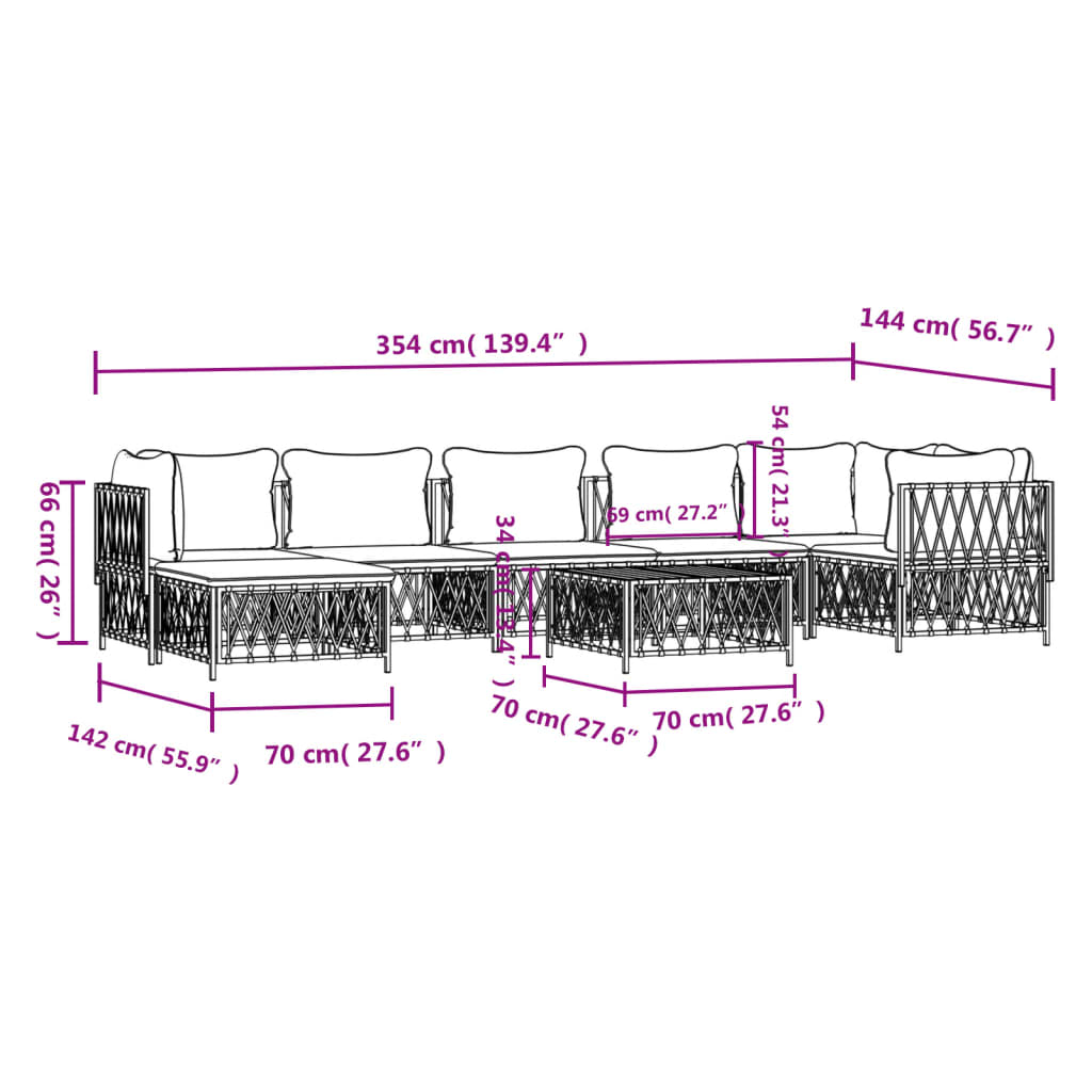 8 pcs conjunto lounge de jardim com almofadões aço antracite