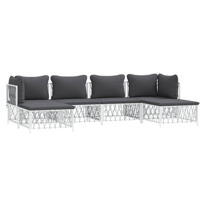 6 pcs conjunto lounge de jardim com almofadões aço branco