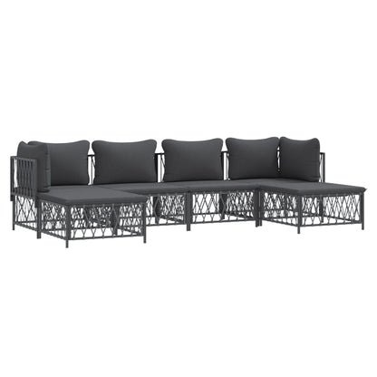 6 pcs conjunto lounge de jardim com almofadões aço antracite