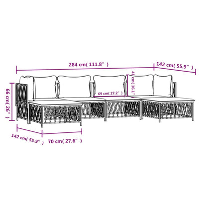 6 pcs conjunto lounge de jardim com almofadões aço antracite