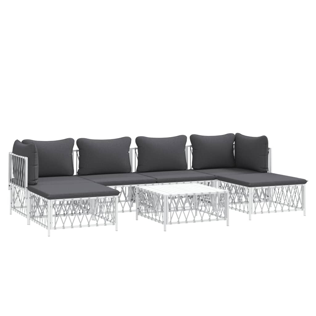 7 pcs conjunto lounge de jardim com almofadões aço branco