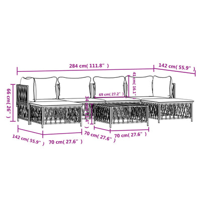 7 pcs conjunto lounge de jardim com almofadões aço branco