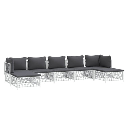 7 pcs conjunto lounge de jardim com almofadões aço branco