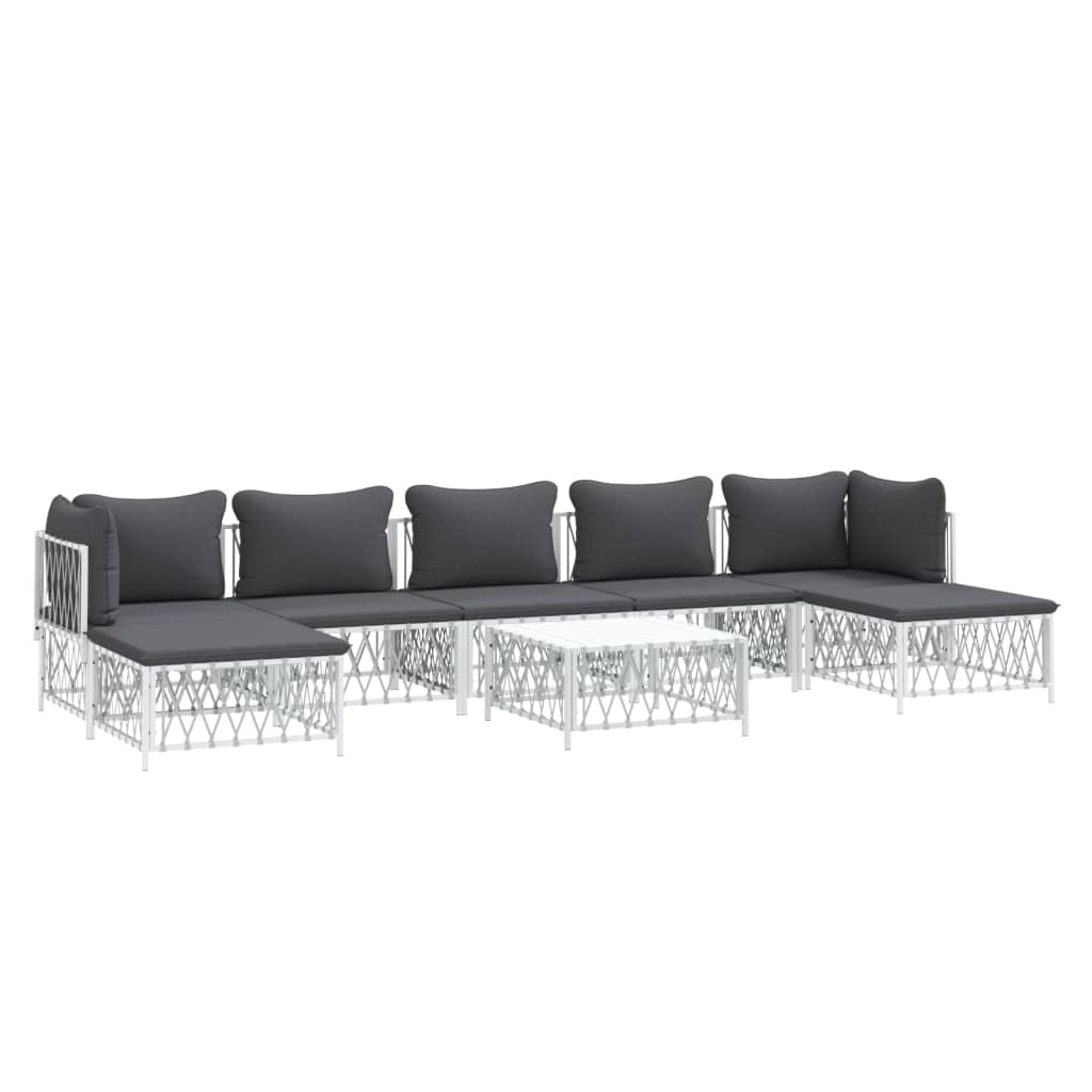 8 pcs conjunto lounge de jardim com almofadões aço branco