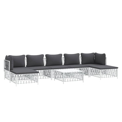 8 pcs conjunto lounge de jardim com almofadões aço branco