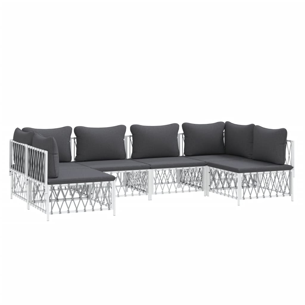 6 pcs conjunto lounge de jardim com almofadões aço branco