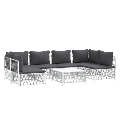 7 pcs conjunto lounge de jardim com almofadões aço branco