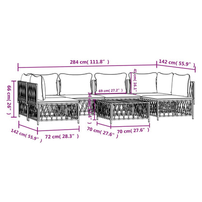 7 pcs conjunto lounge de jardim com almofadões aço branco